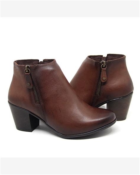 Riachuelo Bota Feminina Nfi3013 c Zíper em Couro Pinhão Mid Old