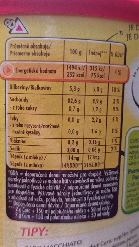 Caro originál Nestlé kalorie kJ a nutriční hodnoty KalorickéTabulky cz