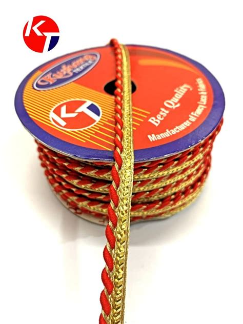 Red And Golden Single Sided Gsm Piping Lace For Garments Roll