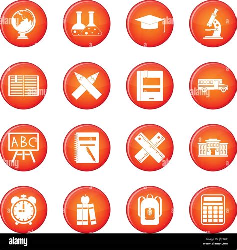 School icons vector set of red circles isolated on white background ...