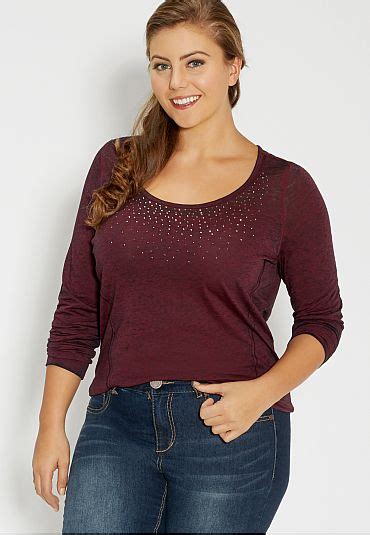 Plus Size Long Sleeve Burnwash Tee With Rhinestones Original Price 26 Available At Maurices