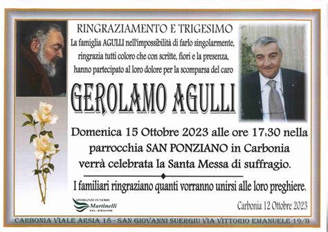 Funerali E Annunci Funebri A Carbonia Gerolamo Agulli Funer