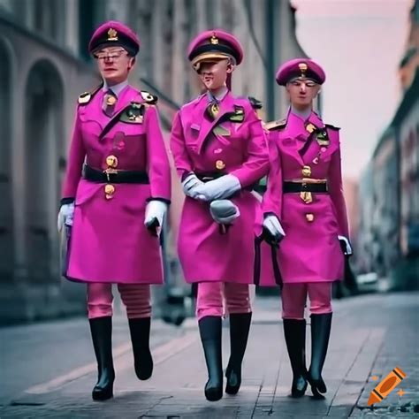 Women In Pink Ceremonial Military Uniforms In A European City On Craiyon