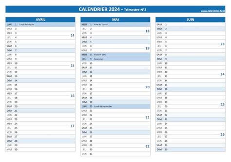 Calendrier 2024 2 Trimestre Inger Lenette