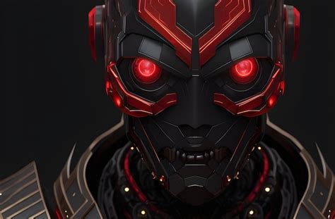 Un Robot Con Ojos Rojos Y Fondo Negro Foto Premium