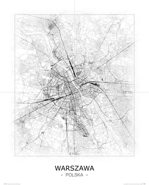 Warszawa Czarno biała mapa Galeria Plakatu