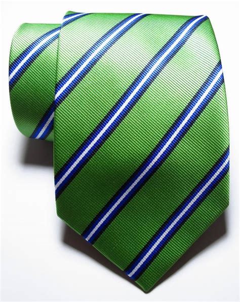 New Classic Striped Green Blue White Jacquard Woven Silk Men S Tie