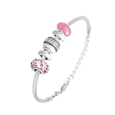 Bracelet De Charms Perles Roses Et Acier Socharm