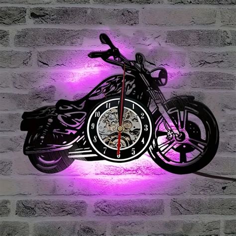 Pc Winylowy Zegar Cienny Kreatywny Motocykl Kolorowe Wiat O Nocne