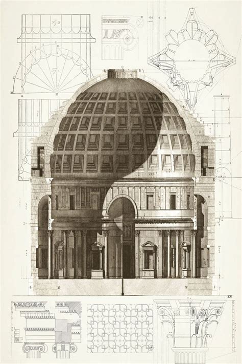 Pantheon Architecture Drawing Print, Pantheon Building Architectural ...