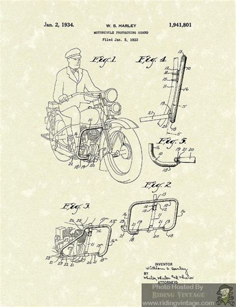 Harley Davidson Patent Drawings Riding Vintage Motorcycle Harley