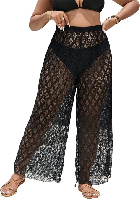 Verdusa Women S Plus Size See Through Beach Cover Up Loose Pants Swimsuit Bikini Bottom At