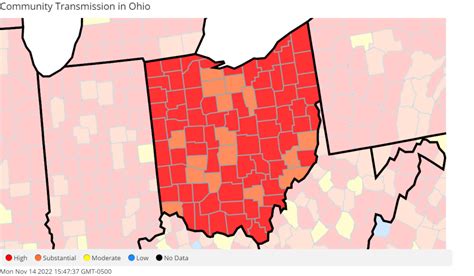 What's the COVID-19 transmission rate in my Ohio county?