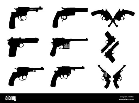 Vintage Guns Retro Classic Handguns Illustration Old Pistols And