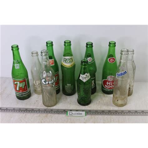 10 Vintage Glass Soda Bottles 7up Sprite Canada Dry Sunkist Crush High Spot Hp S