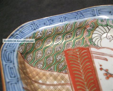 H724 Japanese Old Imari Colored Porcelain Lozenge Plate With Good Painting