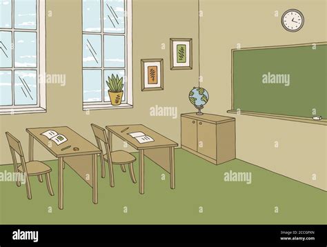 Klassenzimmer Grafik Farbe Schule Interieur Skizze Illustration Vektor