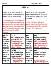 A Call For Unity One Pager Coppell Pdf Student Name Class Henson