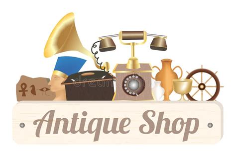 Panneau En Bois De Magasin D antiquités Avec L objet Antique