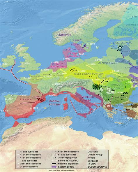 Diachronic map of Neolithic expansion in Europe ca. 6500-5000 (Anthony ...