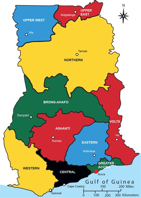 Map of Ghana Accra with 10 Major Cities