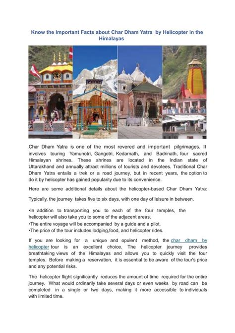 Know The Important Facts About Char Dham Yatra By Helicopter In The