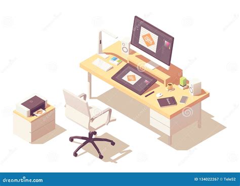 Vector Isometric Graphic Designer Workplace Stock Vector Illustration