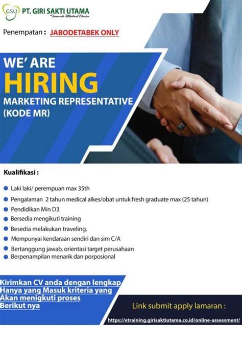 Lowongan Kerja Marketing Representative Di PT Giri Sakti Utama