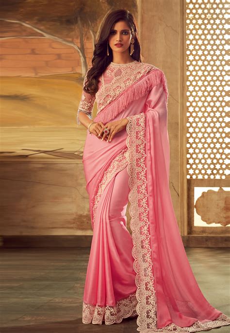 Pink silk party wear saree 5113