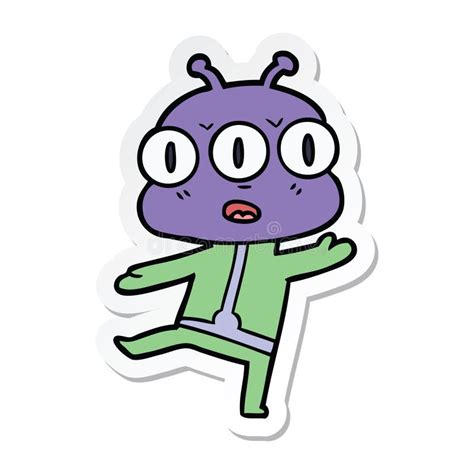 Sticker Of A Cartoon Three Eyed Alien Stock Vector Illustration Of