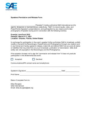 Fillable Online Speakers Permission And Release Form Fax Email Print