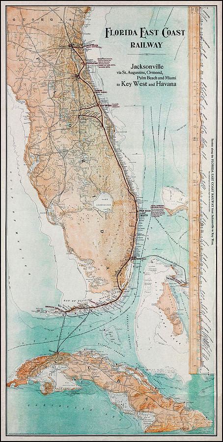 Florida East Coast Railway Vintage Map 1911 Photograph by Carol Japp ...