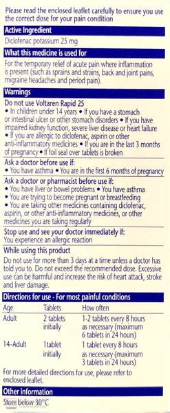 Voltaren Rapid 25 Diclofenac Potassium 25mg 30 Tablets Pharmacist Onl