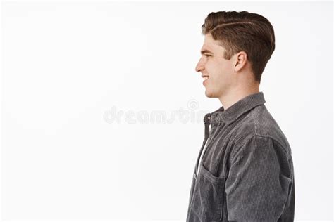 Profile Portrait Of Young Handsome Man Guy With Clean No Acne Face