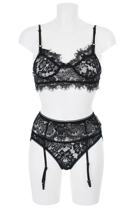 Ensemble Lingerie Pcs Dentelle Noire Transparente Fleur Lingerie