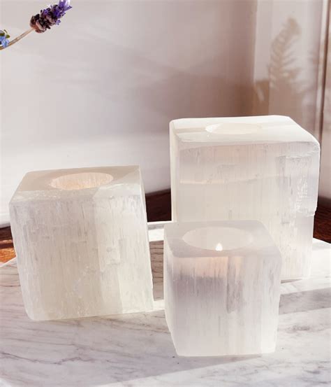 Selenite Cube Candle Holders Crystal Empire Australia