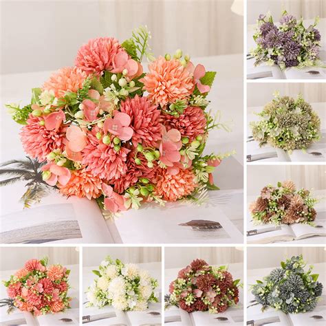 UDIYO 2Pcs Artificial Fake Flower Plants Silk Chrysanthemum Ball