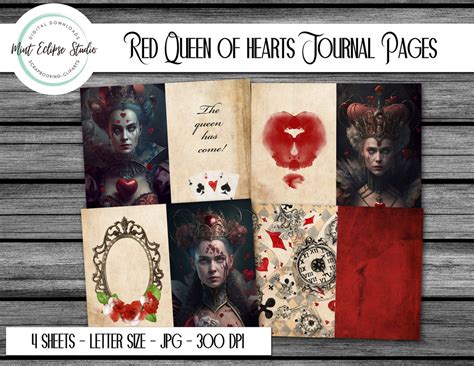 Red Queen Of Hearts Gothic Dark Alice Wonderland Printable Pages