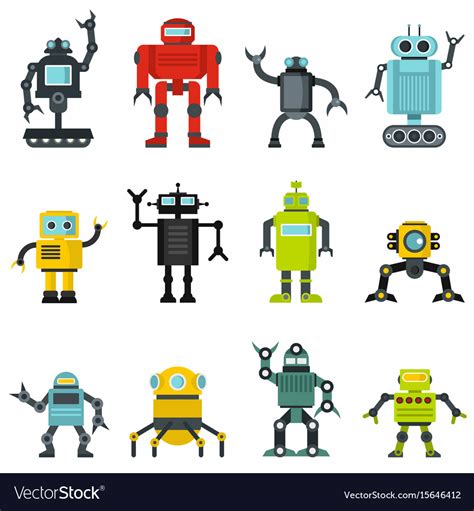 Robots set in cartoon flat design Royalty Free Vector Image