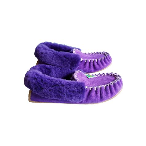 Dark Purple Pure Sheepskin Moccasin Slippers