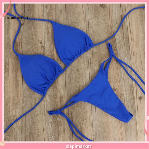 Xia Pcs Set Bikini Set Solid Color Halter Neck Strap Thong Women Swimsuit Set For Beach