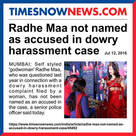 Radhe Maa Not Named As Accused In Dowry Harassment Case By Radhe Maa