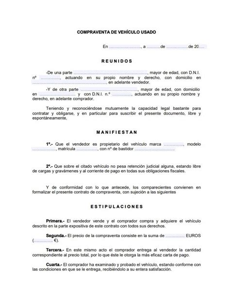 Contrato De Compraventa De Veh Culo Usado Modelos De Contrato