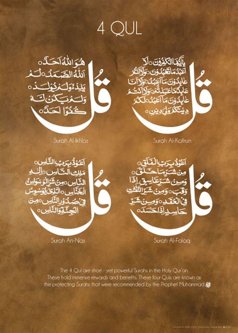 4 Qul meaning poster in brown l islamic posters l Deenposters.com