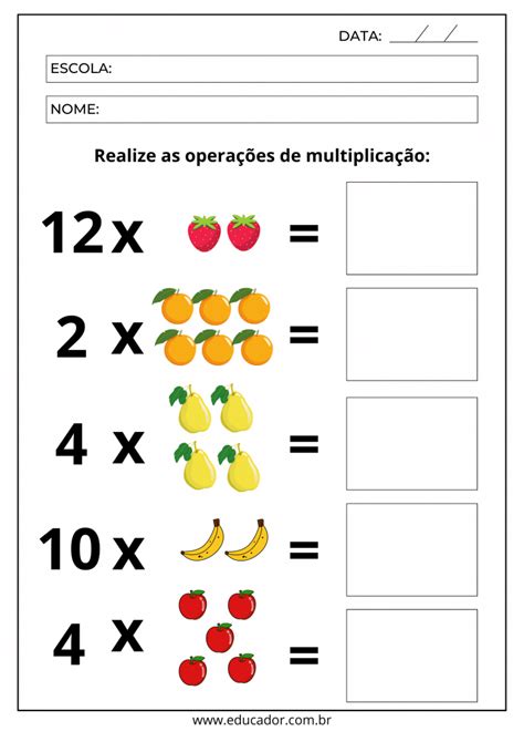 20 atividades de multiplicação para 2º ano