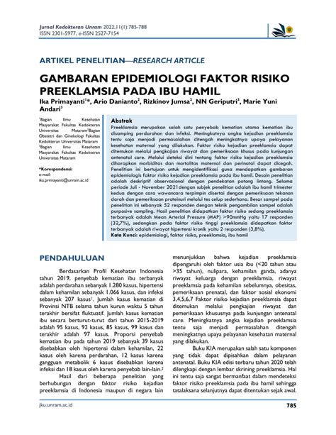 PDF GAMBARAN EPIDEMIOLOGI FAKTOR RISIKO PREEKLAMSIA PADA IBU HAMIL