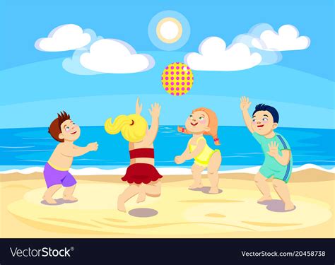 Cartoon children playing volleyball on the beach Vector Image