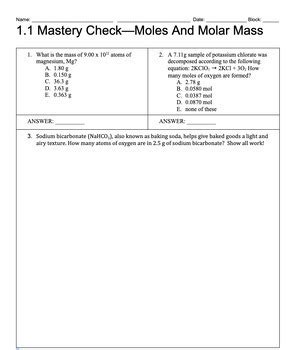 AP Chemistry Unit 1 Mastery Checks By Zachary Epperson TPT