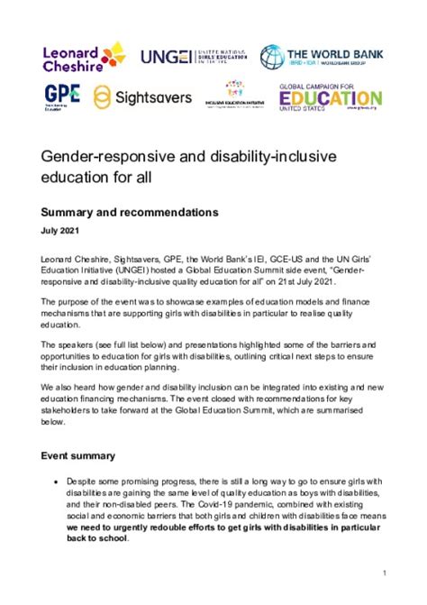 Gender Responsive And Disability Inclusive Education For All Ungei