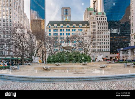 New York City, NY, USA - December, 2018 - Pulitzer Fountain, located in ...